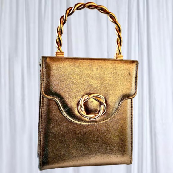 Vintage Vegan Framed Handbag Faux Leather Metal Handle AS IS - Picture 6 of 12